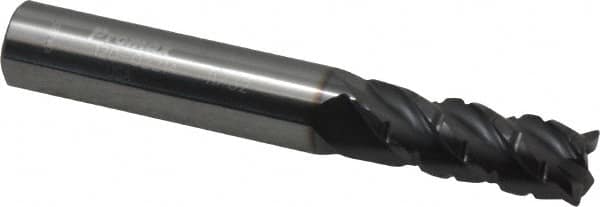 ProMax - 11/32" Diam, 7/8" LOC, 4 Flute Solid Carbide Roughing & Finishing Corner Radius End Mill - AlTiN Finish, 2-1/2" OAL, 3/8" Shank Diam, Straight Shank, 40° Helix, Centercutting, Regular Length - Exact Tooling