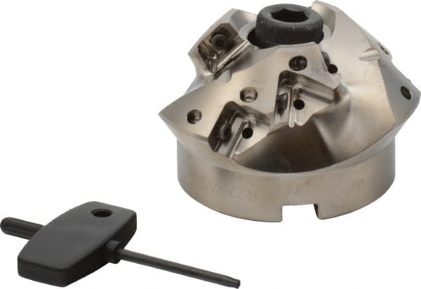 Seco - 3.126" Cut Diam, 1" Arbor Hole, 0.866" Max Depth of Cut, 45° Indexable Chamfer & Angle Face Mill - 9 Inserts, XO.. 1204 Insert, Right Hand Cut, 3 Flutes, Through Coolant, Series R220.49 - Exact Tooling