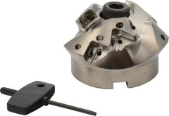 Seco - 3.126" Cut Diam, 1" Arbor Hole, 0.866" Max Depth of Cut, 45° Indexable Chamfer & Angle Face Mill - 9 Inserts, XO.. 1204 Insert, Right Hand Cut, 3 Flutes, Through Coolant, Series R220.49 - Exact Tooling