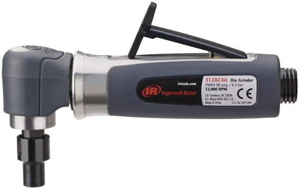 Ingersoll-Rand - 1/4" Collet, Angle Handle, Straight Air Die Grinder - 14,000 RPM, Rear Exhaust, 30 CFM, 0.33 hp, 620 kPa, 1/4 NPT - Exact Tooling