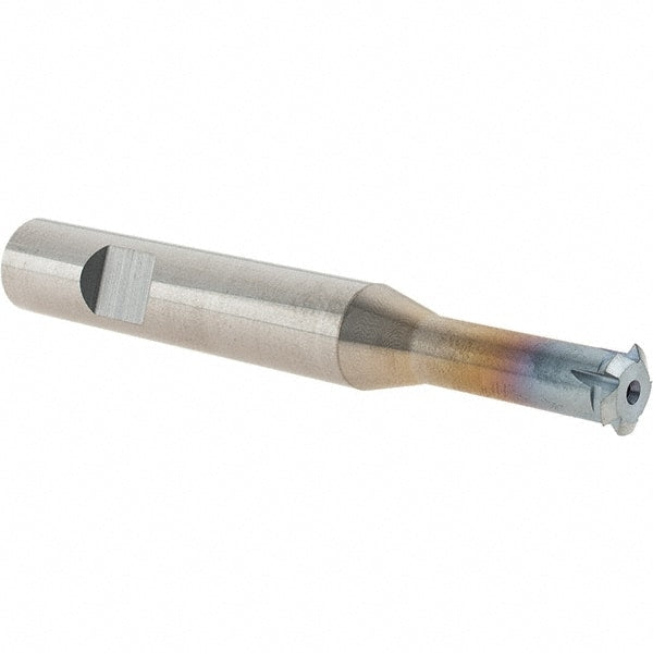 Emuge - 13 to 24 TPI, 2mm Pitch, Internal Single Profile Thread Mill - 1/2" Noml Diam, 0.407" Cut Diam, 1/2" Shank Diam, 5 Flute, 1" Neck Length, 3-3/4" OAL, TiCN Finish - Exact Tooling