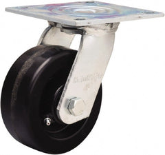 Hamilton - 5" Diam x 2" Wide x 6-1/2" OAH Top Plate Mount Swivel Caster - Phenolic, 900 Lb Capacity, Straight Roller Bearing, 5 x 5-1/2" Plate - Exact Tooling