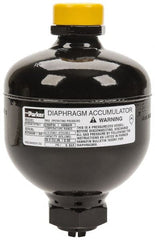 Parker - 30 Lb. Capacity, 3,045 psi Max Working Pressure, 5.94" High, Hydrin Diaphragm Accumulator - 4.2" Diam, 8 SAE Port Thread - Exact Tooling