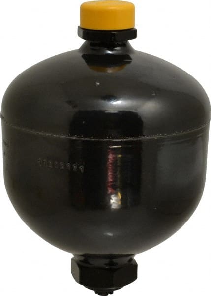 Parker - 60 Lb. Capacity, 3,045 psi Max Working Pressure, 7.09" High, Hydrin Diaphragm Accumulator - 5.36" Diam, 8 SAE Port Thread - Exact Tooling