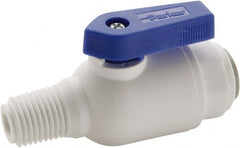 Parker - 1/4" Pipe, Full Port, Polypropylene Valve Male Connector Ball Valve - Bi-Directional, MNPT x Push-to-Connect Ends, Wedge Handle, 150 WOG - Exact Tooling