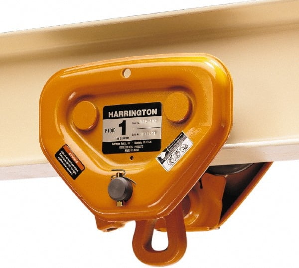 Harrington Hoist - 2 Ton Capacity Plain Trolley - 2-9/32" to 4" Flange Width, 21.703" Min Radius - Exact Tooling