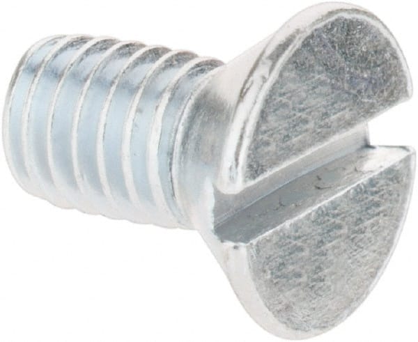 Import - #10-32 UNF, 3/8" OAL Slotted Drive Machine Screw - Flat Head, Grade 2 Steel, Zinc-Plated Finish, Without Washer - Exact Tooling