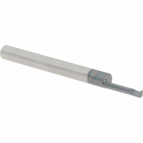 Scientific Cutting Tools - 0.3" Cutting Depth, 36 to 72 TPI, 0.075" Diam, Internal Thread, Solid Carbide, Single Point Threading Bar - AlTiN+ Finish, 1-1/2" OAL, 1/8" Shank Diam, 0.02" Projection from Edge, 60° Profile Angle - Exact Tooling
