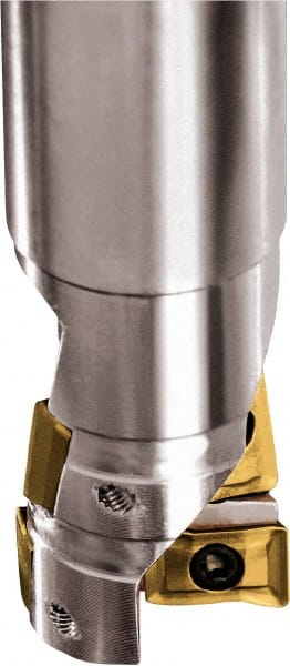 Kyocera - 25mm Cut Diam, 7.5mm Max Depth of Cut, 25mm Shank Diam, 140mm OAL, Indexable Square Shoulder End Mill - GOMT 13T308ER-D, JOMT 13T308ER-D Inserts, Cylindrical Shank, 90° Lead Angle - Exact Tooling