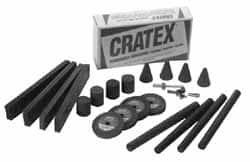 Cratex - 22 Piece Rubberized Abrasive Point Set - Includes 4 Blocks, 4 Cones, 2 Mandrels, 4 Sticks & 4 Wheels - Exact Tooling