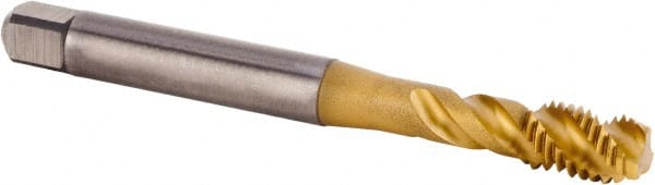 Kennametal - M8x1.25 Metric 3 Flute 6HX Modified Bottoming Spiral Flute Tap - Powdered Metal, TiCN/TiN Finish, 90mm OAL, Right Hand Flute, Right Hand Thread, Series T630 - Exact Tooling