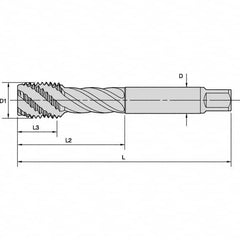 Kennametal - M3x0.50 Metric 3 Flute 6HX Modified Bottoming Spiral Flute Tap - Powdered Metal, TiN/CrC/C Finish, 56mm OAL, Right Hand Flute, Right Hand Thread, Series T630 - Exact Tooling