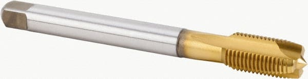 Kennametal - M8x1.00 Metric Fine, 3 Flute, TiN Finish, Powdered Metal Spiral Point Tap - Plug Chamfer, Right Hand Thread, 90mm OAL, 17mm Thread Length, 6mm Shank Diam, 6HX Class of Fit, Series T600 - Exact Tooling