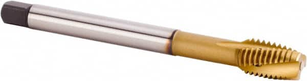 Kennametal - M12x1.75 Metric 3 Flute 6HX Plug Spiral Flute Tap - Powdered Metal, TiCN/TiN Finish, 110mm OAL, Left Hand Flute, Right Hand Thread, Series T621 - Exact Tooling