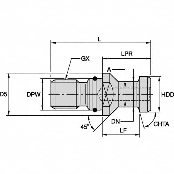 Kennametal - B Style, DV40 Taper, M16x2 Thread, 75° Angle Radius, Standard Retention Knob - 2-1/8" OAL, 0.7468" Knob Diam, 1.0236" from Knob to Flange, 0.6681" Pilot Diam, 0.2776" Coolant Hole, Through Coolant - Exact Tooling