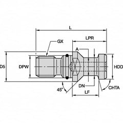 Kennametal - B Style, DV40 Taper, M16x2 Thread, 75° Angle Radius, Standard Retention Knob - 2-1/8" OAL, 0.7468" Knob Diam, 1.0236" from Knob to Flange, 0.6681" Pilot Diam, 0.2776" Coolant Hole, Through Coolant - Exact Tooling