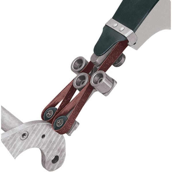 Dynabrade - 3/8" Wide Contact Wheel Assembly Arm - For Two-Edge Deburring, 34" Belt Length x 1/2" Belt Width, Round Radius, Rubber, 70" Contact Wheel Diam - Exact Tooling