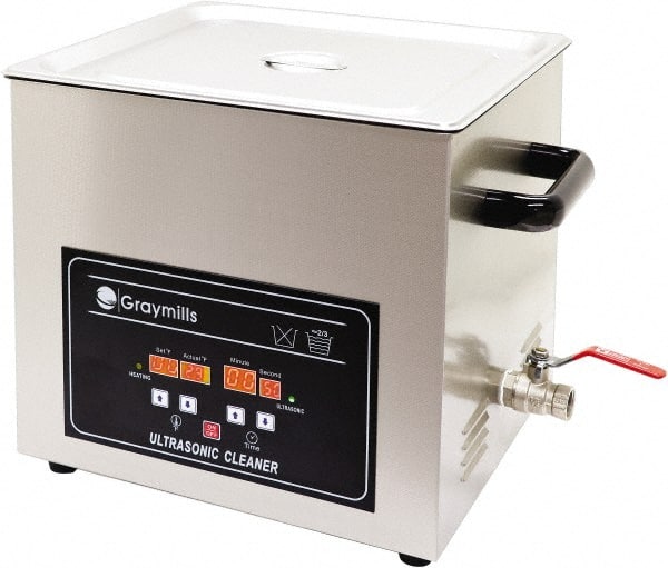 Graymills - Bench Top Water-Based Ultrasonic Cleaner - 4 Gal Max Operating Capacity, 304 Stainless Steel Tank, 330.2mm High x 14" Long x 13" Wide, 120 Input Volts - Exact Tooling