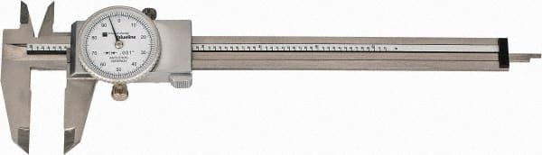 TESA Brown & Sharpe - 0" to 6" Range, 0.001" Graduation, 0.1" per Revolution, Dial Caliper - White Face, 1.5" Jaw Length, Accurate to 0.02mm/0.03mm - Exact Tooling