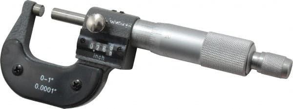 Value Collection - 0 to 1" Range, 0.0001" Graduation, Mechanical Outside Micrometer - Ratchet Stop Thimble, Digital Counter - Exact Tooling