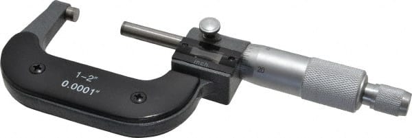 Value Collection - 1 to 2" Range, 0.0001" Graduation, Mechanical Outside Micrometer - Ratchet Stop Thimble, Digital Counter - Exact Tooling