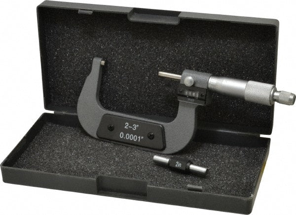 Value Collection - 2 to 3" Range, 0.0001" Graduation, Mechanical Outside Micrometer - Ratchet Stop Thimble, Digital Counter - Exact Tooling