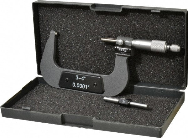 Value Collection - 3 to 4" Range, 0.0001" Graduation, Mechanical Outside Micrometer - Ratchet Stop Thimble, Digital Counter - Exact Tooling