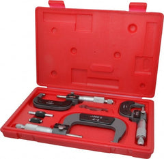 Value Collection - 0 to 3" Range, 3 Piece Mechanical Outside Micrometer Set - 0.0001" Graduation, 0.000160, 0.000200 Accuracy, Ratchet Stop Thimble - Exact Tooling