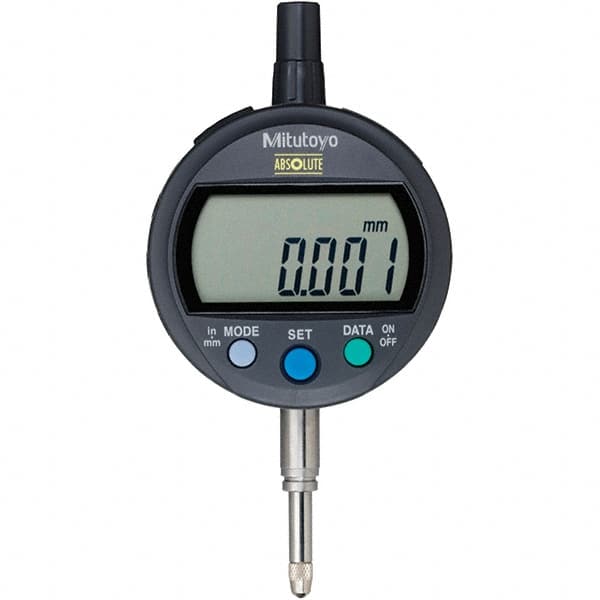 Mitutoyo - 0 to 12.7mm Range, 0.001mm Graduation, Electronic Drop Inidicator - Flat Back, 0.003mm Accuracy, LCD Display, Metric - Exact Tooling