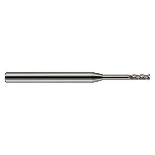 Miniature End Mills - Long Reach, Standard Flute - 0.0300″ Cutter Diameter × 0.0900″ Length of Cut × 0.3750″ (3/8″) Reach Carbide Square End Mill, 4 Flutes