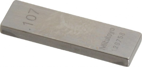 Mitutoyo - 0.107" Rectangular Steel Gage Block - Accuracy Grade 0, Includes Certificate of Inspection - Exact Tooling