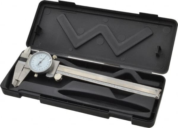 Value Collection - 0" to 6" Range, 0.001" Graduation, 0.2" per Revolution, Dial Caliper - White Face - Exact Tooling