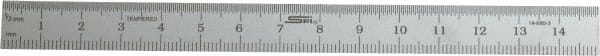 SPI - 150mm Long, 0.5, 1mm Graduation, Flexible Steel Rule - Metric Graduation Style, 1/2" Wide, Silver, Satin Chrome Finish - Exact Tooling