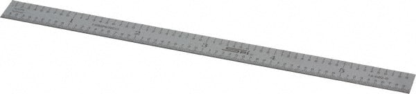 SPI - 6" Long, 1/50, 1/10" and 0.5, 1mm Graduation, Flexible Steel Rule - Decimal/Metric Graduation Style, 1/2" Wide, Silver, Satin Chrome Finish - Exact Tooling