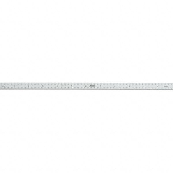 SPI - 12" Long, 1/100, 1/10" and 0.5, 1mm Graduation, Flexible Steel Rule - Decimal/Metric Graduation Style, 1/2" Wide, Silver, Satin Chrome Finish - Exact Tooling