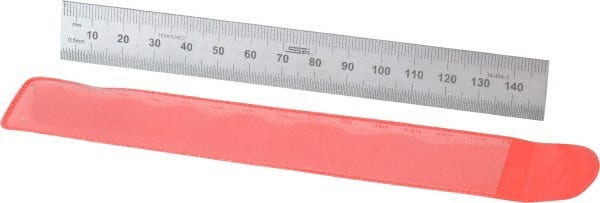 SPI - 6" Long, 0.5, 1mm Graduation, Rigid Steel Rule - Metric Graduation Style, 3/4" Wide, Silver, Satin Chrome Finish - Exact Tooling