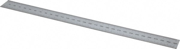 SPI - 12" Long, 1/100, 1/10" and 0.5, 1mm Graduation, Rigid Steel Rule - Decimal/Metric Graduation Style, 1" Wide, Silver, Satin Chrome Finish - Exact Tooling
