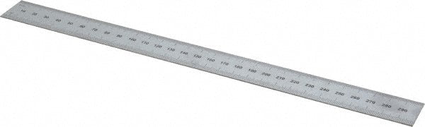 SPI - 12" Long, 0.5, 1mm Graduation, Rigid Steel Rule - Metric Graduation Style, 1" Wide, Silver, Satin Chrome Finish - Exact Tooling