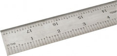 SPI - 18" Long, 1/100, 1/10" and 0.5, 1mm Graduation, Rigid Steel Rule - Decimal/Metric Graduation Style, 1-1/8" Wide, Silver, Satin Chrome Finish - Exact Tooling