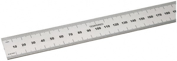 SPI - 18" Long, 0.5, 1mm Graduation, Rigid Steel Rule - Metric Graduation Style, 1-1/8" Wide, Silver, Satin Chrome Finish - Exact Tooling