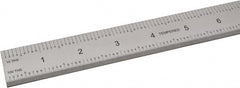 SPI - 24" Long, 1/100, 1/10" and 0.5, 1mm Graduation, Rigid Steel Rule - Decimal/Metric Graduation Style, 1-1/8" Wide, Silver, Satin Chrome Finish - Exact Tooling