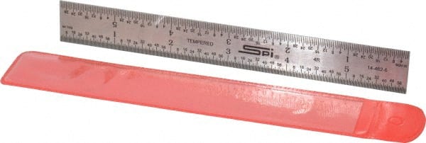 SPI - 6" Long, 1/64, 1/32, 1/16, 1/8" Graduation, Rigid Steel Rule - 4R Graduation Style, 3/4" Wide, Silver - Exact Tooling