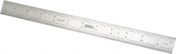 SPI - 12" Long, 1/64, 1/32, 1/16, 1/8" Graduation, Rigid Steel Rule - 4R Graduation Style, 1" Wide, Silver - Exact Tooling