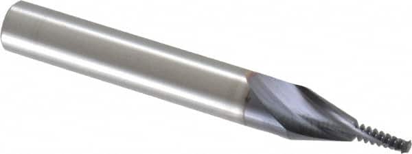Accupro - #6-32 UNC, 0.115" Cutting Diam, 2 Flute, Solid Carbide Helical Flute Thread Mill - Internal Thread, 1/4" LOC, 2" OAL, 1/4" Shank Diam - Exact Tooling