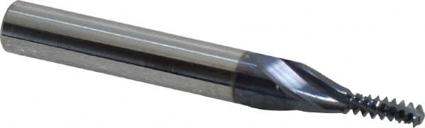 Accupro - #10-24 UNC, 0.12" Cutting Diam, 3 Flute, Solid Carbide Helical Flute Thread Mill - Internal Thread, 5/16" LOC, 2" OAL, 1/4" Shank Diam - Exact Tooling
