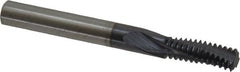 Accupro - M8x1.25 Metric Coarse, 0.235" Cutting Diam, 3 Flute, Solid Carbide Helical Flute Thread Mill - Internal Thread, 5/8" LOC, 57mm OAL, 1/4" Shank Diam - Exact Tooling
