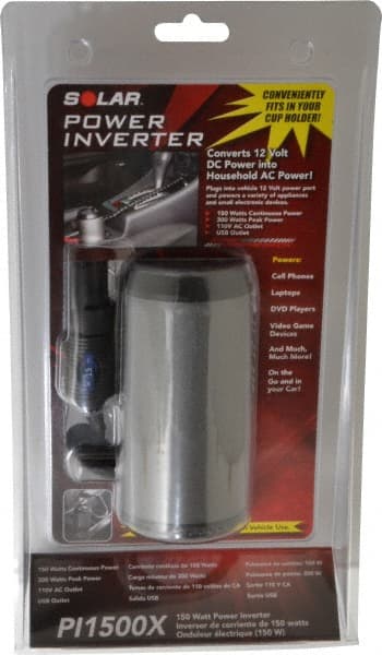Solar - 2 Connection, 12 VDC Input, 120 VAC Output, 300 Peak Wattage, Power Inverter - 150 Watt Continuous Output Power - Exact Tooling