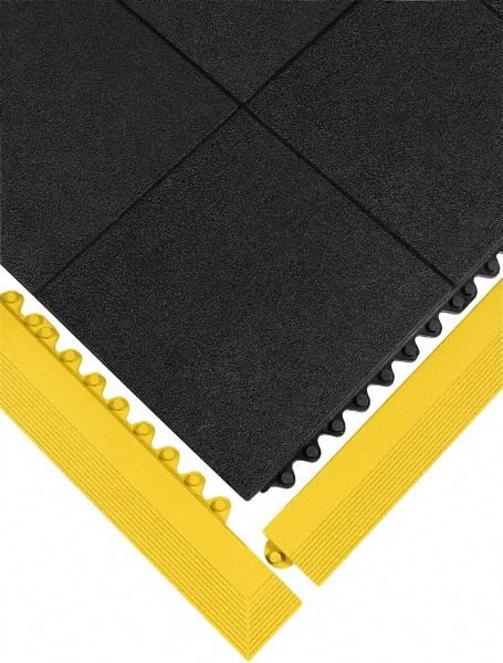 Wearwell - 39" Long x 3" Wide x 5/8" Thick, Anti-Fatigue Modular Matting Ramp Edge - Male, Yellow, For Dry & Wet Areas, Series 572 - Exact Tooling