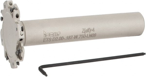 Iscar - Shank Connection, 3/16" Cutting Width, 5/8" Depth of Cut, 2" Cutter Diam, 4 Tooth Indexable Slotting Cutter - 3/4" Shank Diam, ETS-LN08 Toolholder, LNET Insert, Right Hand Cutting Direction - Exact Tooling
