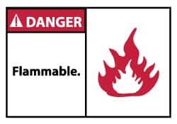 NMC - Danger - Flammable, Pressure Sensitive Vinyl Fire Sign - 5" Wide x 3" High - Exact Tooling